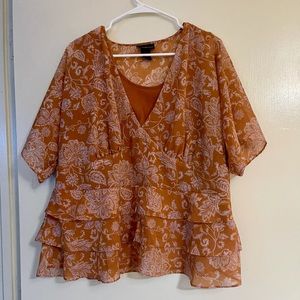 Burnt orange print ruffle top